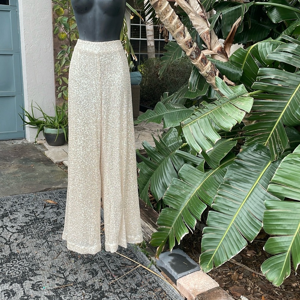 Together, silver sequin metallic wide leg pants